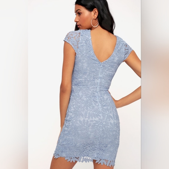Lulus Right Sheer, Right Now Periwinkle Blue Lace Bodycon Dress M Wedding Party - Picture 5 of 9